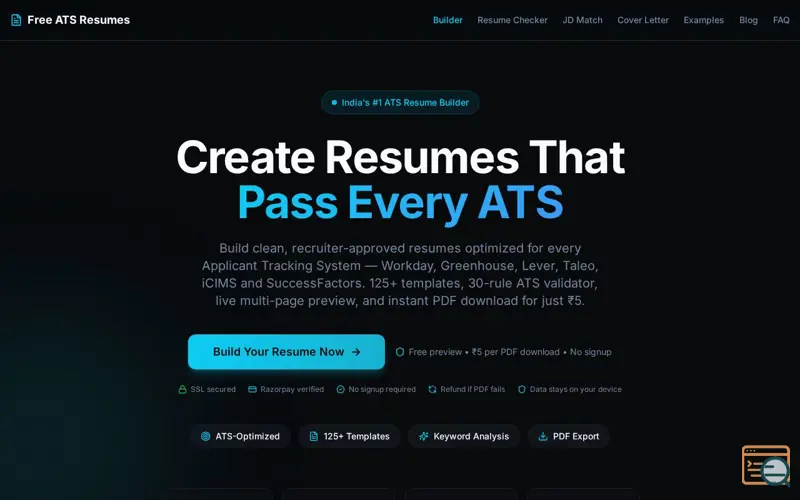 Screenshot of Free ATS Resumes