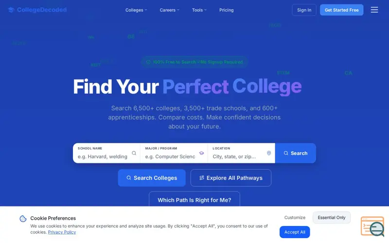 Screenshot of College Decoded