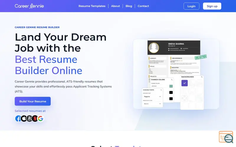 Screenshot of careergennie