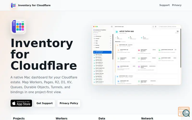 Screenshot of Inventory for Cloudflare