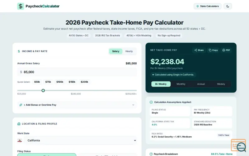 Screenshot of PaycheckCalc