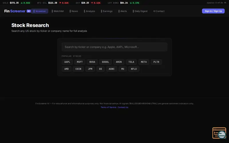 Screenshot of  FinScreener AI