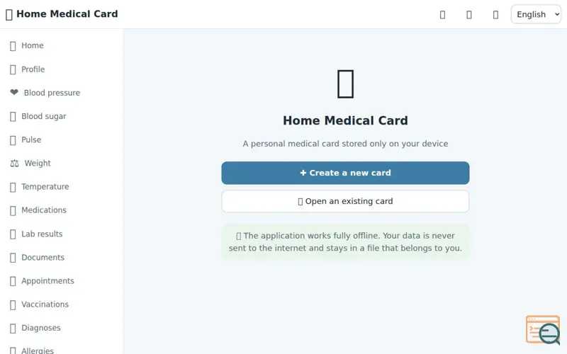 Screenshot of Home Medcard