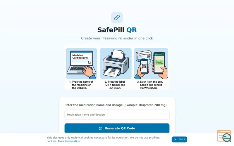 Screenshot of SafePill QR
