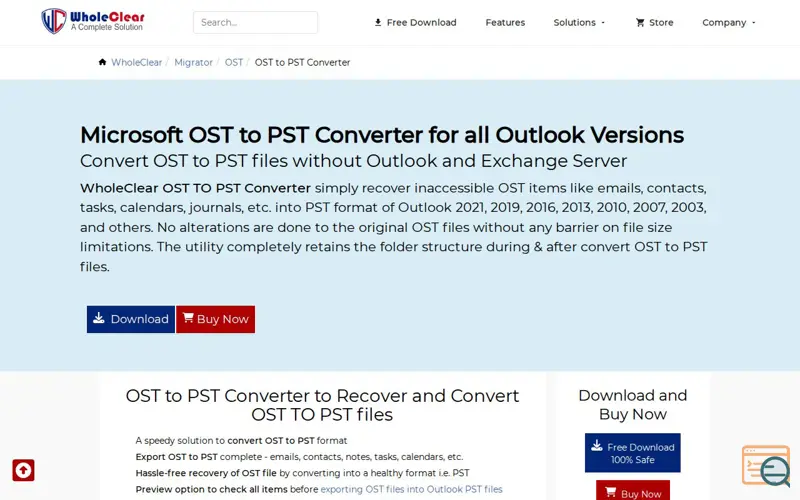 Screenshot of WholeClear OST to PST Converter 