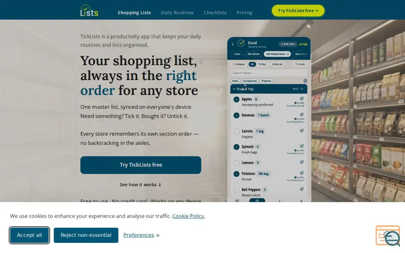 Screenshot of TickLists