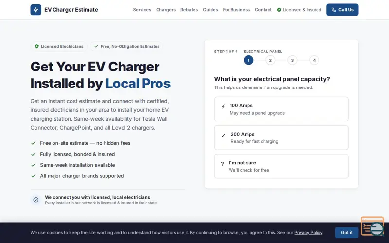 Screenshot of EV Charger Estimate