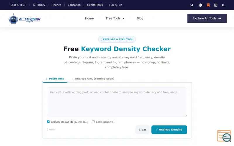 Screenshot of Keyword Density Checker