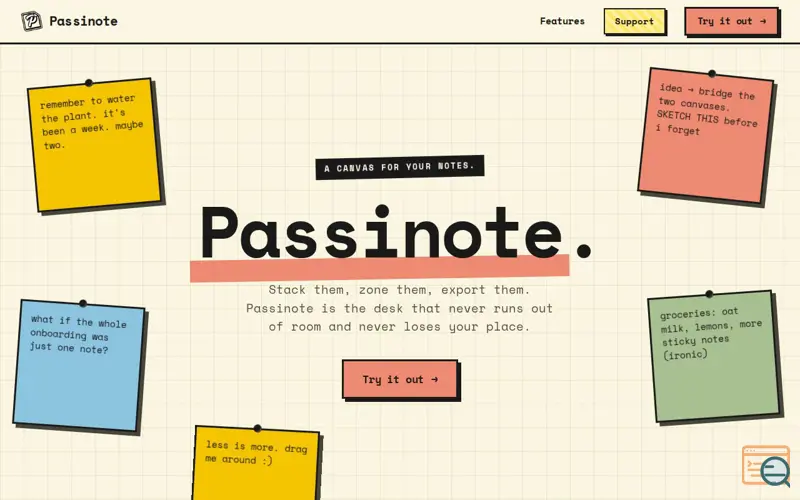 Screenshot of Passinote - a canvas for your notes