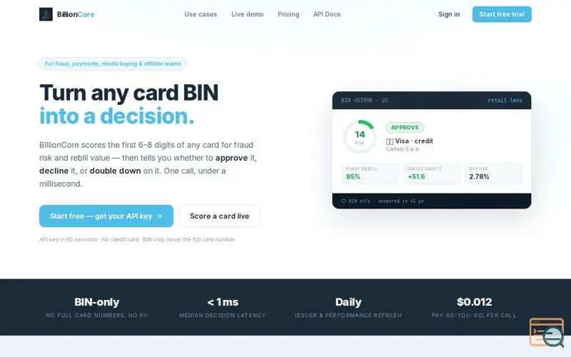 Screenshot of BillionCore