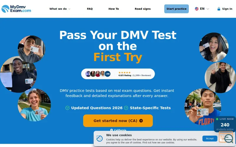 Screenshot of DMV Exam online