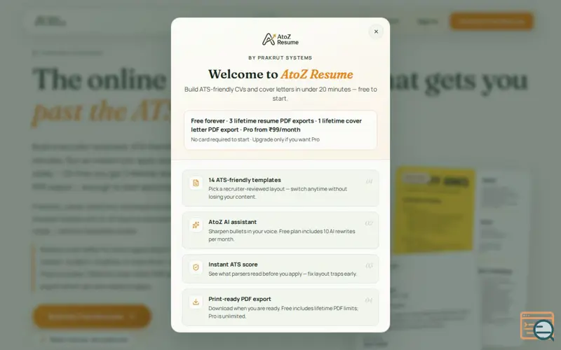 Screenshot of AtoZ Resume Builder
