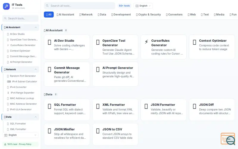 Screenshot of IT Tools, a launch using IP-API