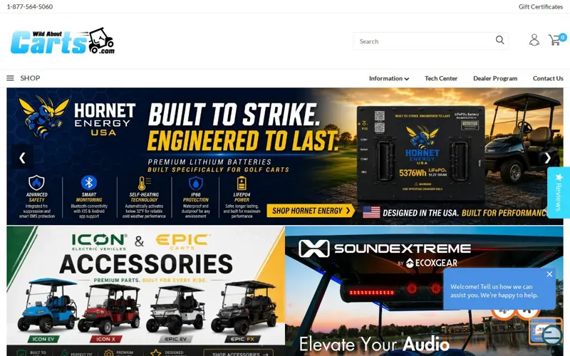 Screenshot of WildAboutCarts, a launch using BigCommerce