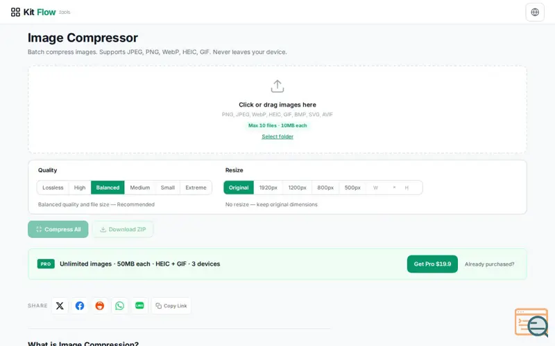 Screenshot of KitFlow Image Compressor