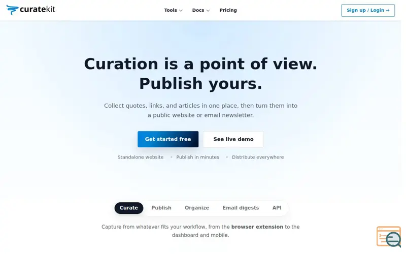 Screenshot of Curatekit