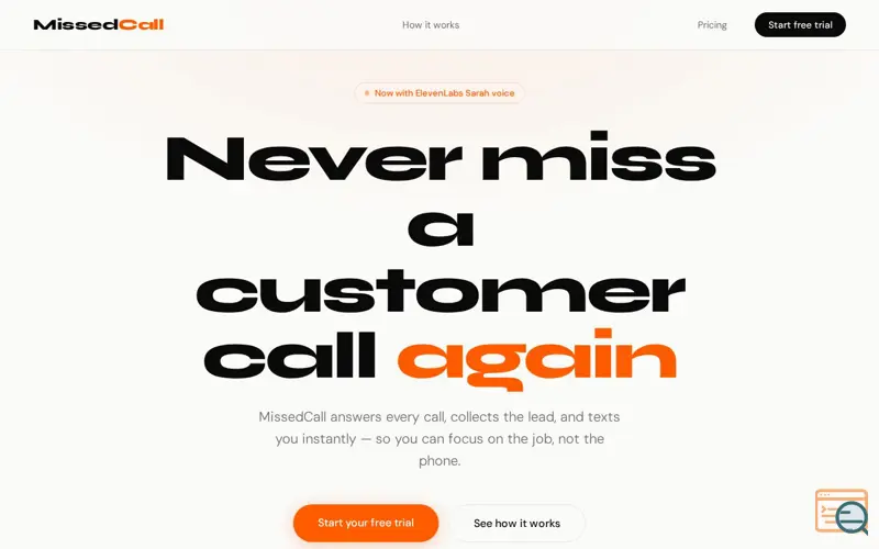 Screenshot of MissedCallIO