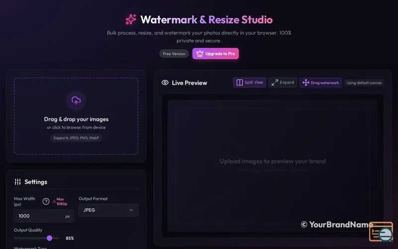 Screenshot of Watermark & Resize Studio