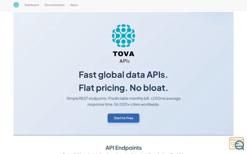 Screenshot of Tova APIs