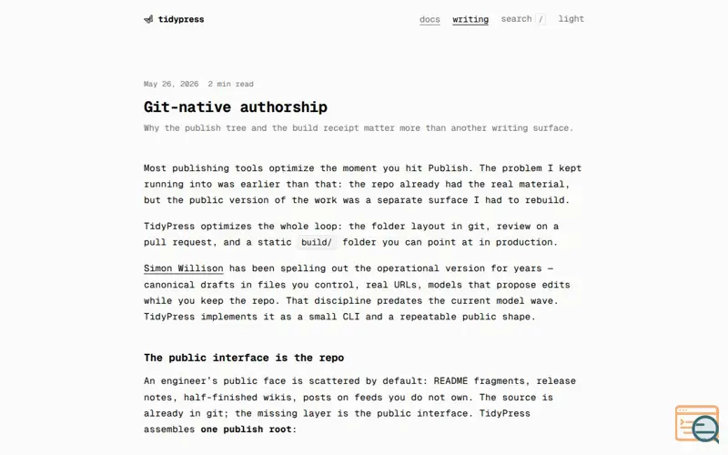 Screenshot of TidyPress