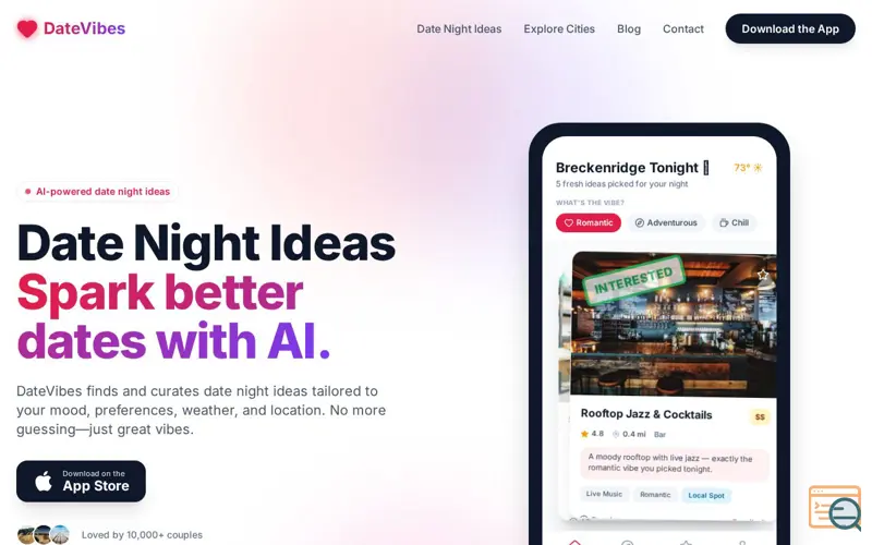 Screenshot of DateVibes - AI Date Night Ideas