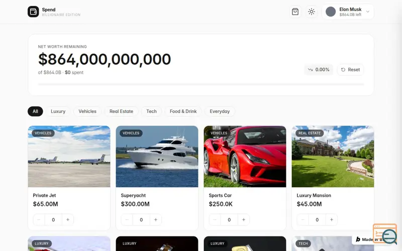 Screenshot of Spending billionaires networth