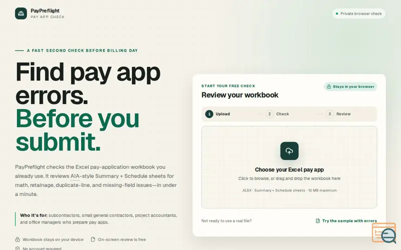 Screenshot of PayPreflight