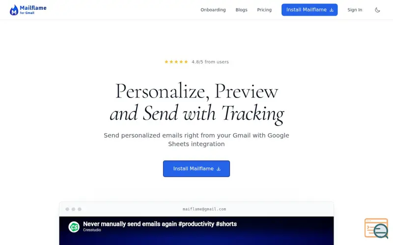 Screenshot of Re-Launch of Mailflame for Gmail