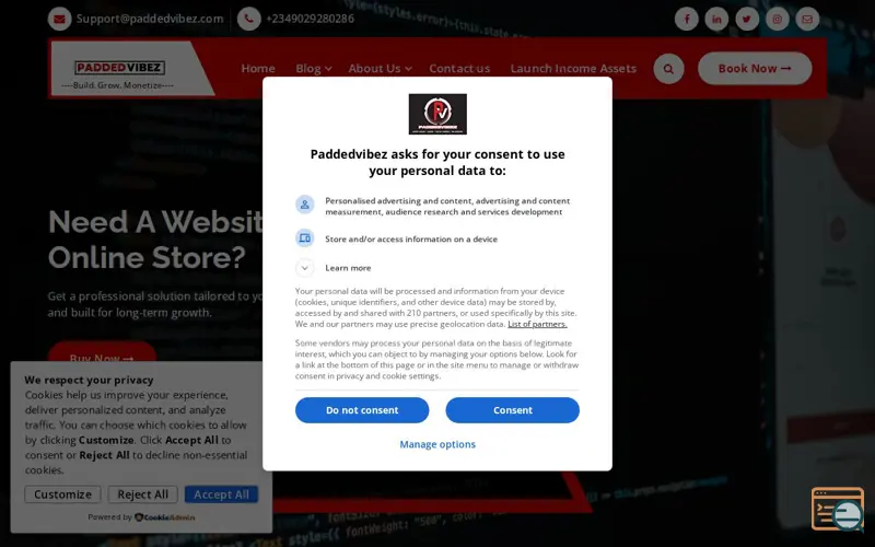 Screenshot of Paddedvibez , a launch using Bootstrap