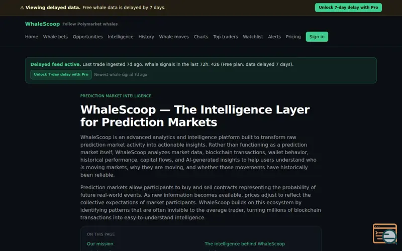 Screenshot of WhaleScoop