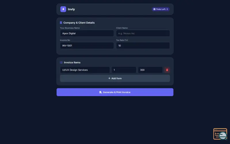 Screenshot of Invly — Fast & Clean Invoicing