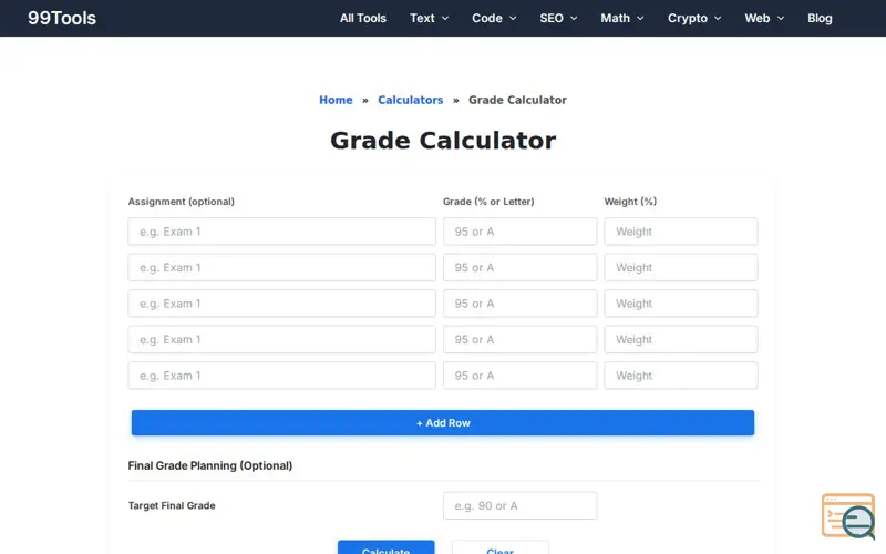 Screenshot of Grade Calculator