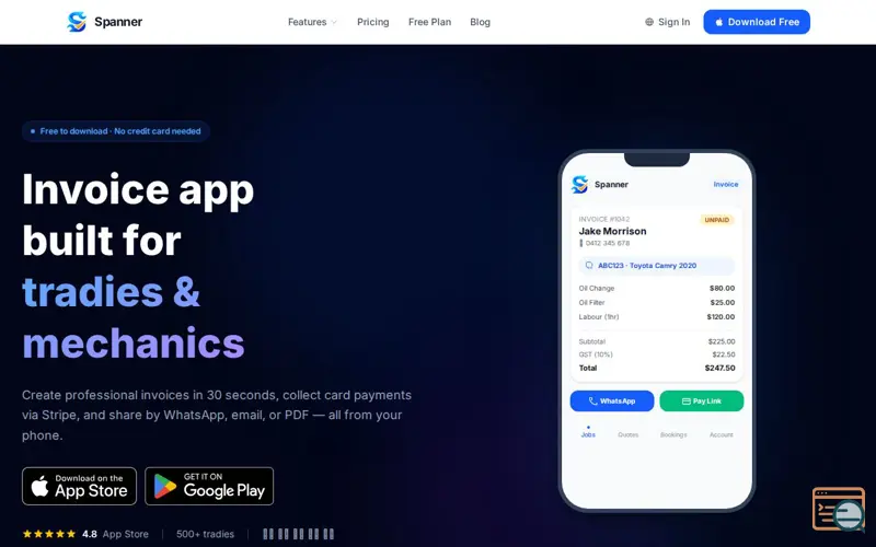 Screenshot of Spanner — Invoice App for Tradies & Mechanics