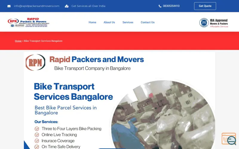 Screenshot of Rapid Packers and Movers