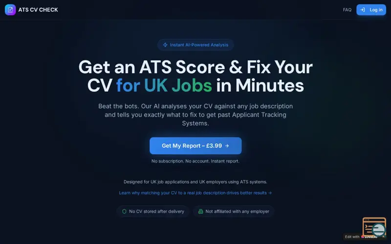 Screenshot of ATS CV Checker UK