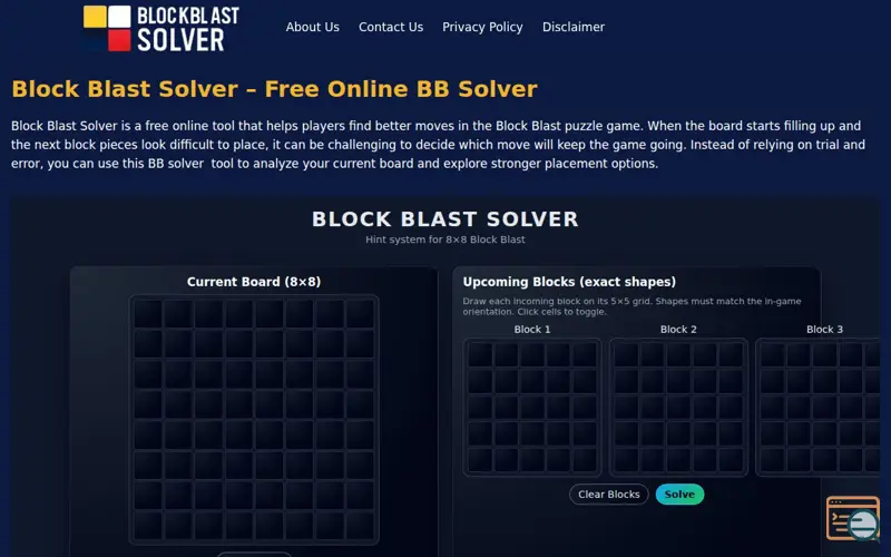 Screenshot of Online Block Blast Solver