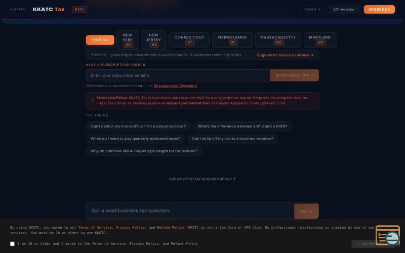 Screenshot of KKATC Tax