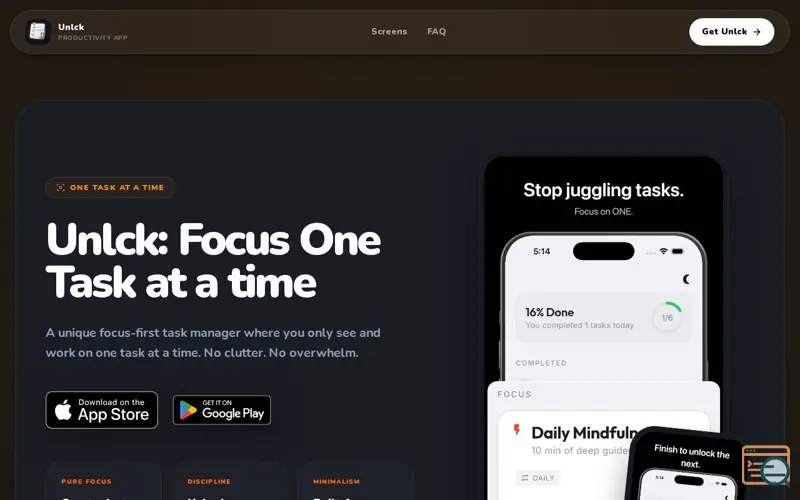 Screenshot of Unlck: Focus One Task at a time