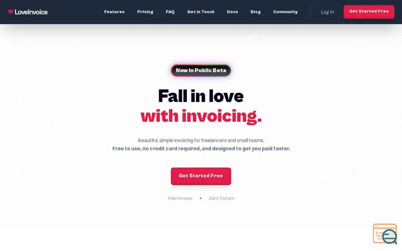 Screenshot of LoveInvoice