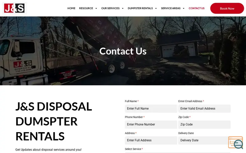 Screenshot of Dumpster Rentals Services in New Jersey, a launch using Jarallax