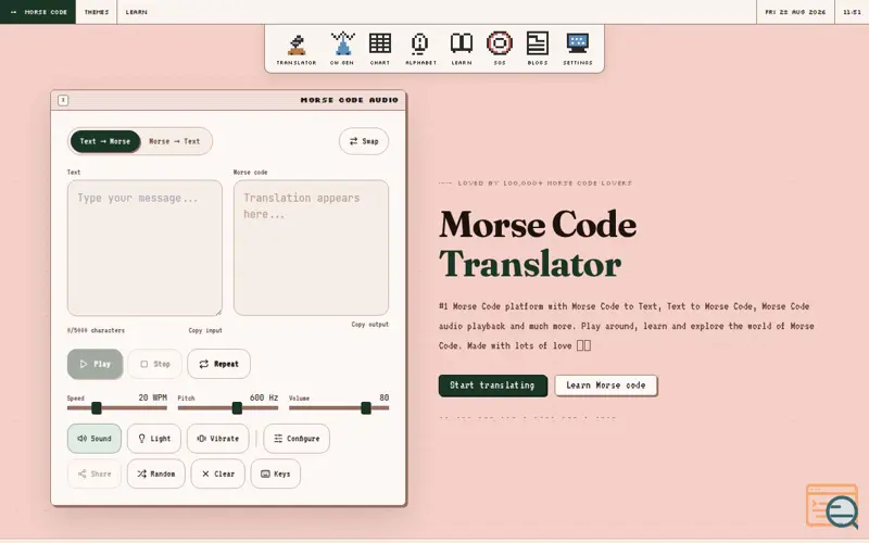 Screenshot of Morse Code Audio
