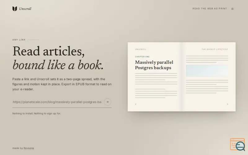 Screenshot of Unscroll