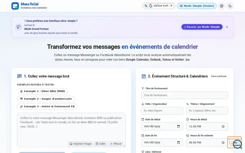 Screenshot of MessToCal