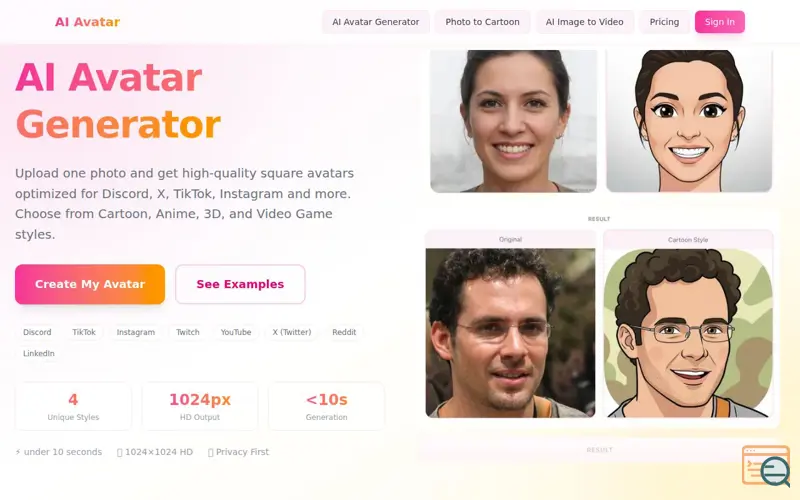 Screenshot of AI Avatar Generator