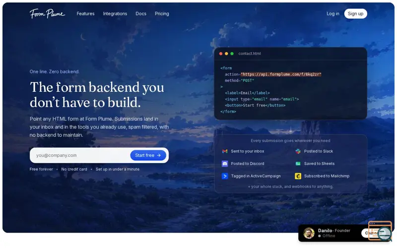 Screenshot of Form Plume