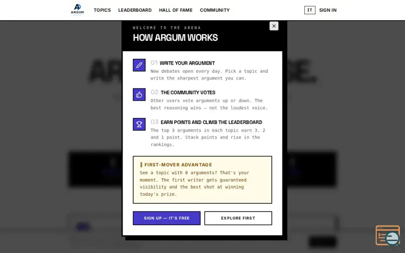 Screenshot of ARGUMDEBATE