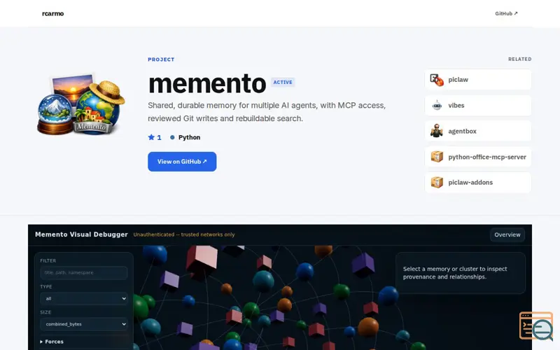 Screenshot of Memento, Shared Agentic Memory