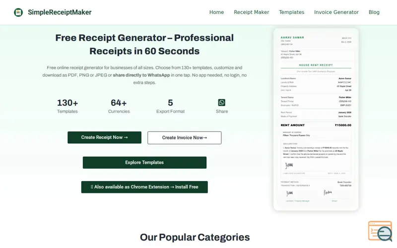 Screenshot of Simple Receipt Maker