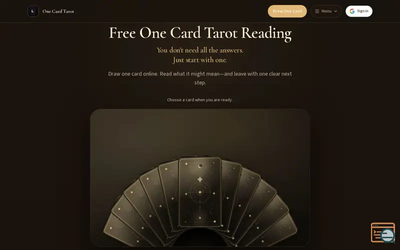 Screenshot of One Card Tarot Online | Draw One Card Free & Get Clear Guidance