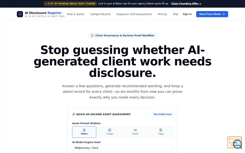 Screenshot of AI Disclosure Register